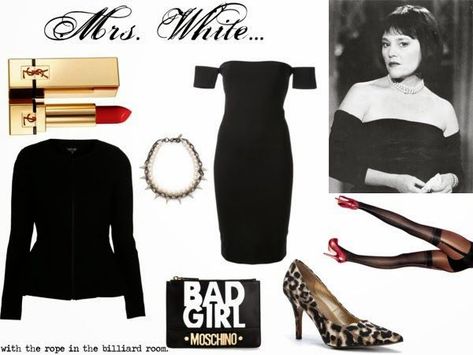 Mrs White Clue Costume, Clue Costume Ideas, Clue Mrs White, Clue Costume, Mrs White, White Costume, White Costumes, Halloween Party Themes, Billiard Room