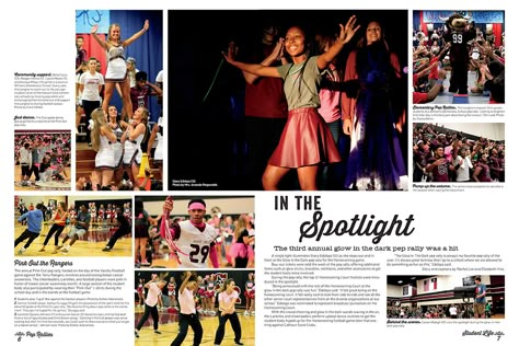 George Ranch High School, Richmond, Texas/Student Life/Pep Rally spread Pep Rally Yearbook Spread, Student Magazine, Yearbook Inspiration, Richmond Texas, Yearbook Spreads, Yearbook Layouts, Magazine Ideas, Yearbook Pages, Yearbook Themes