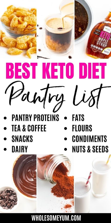 The Complete Keto Pantry Staples List - ALL the essential keto staples for your pantry! This keto low carb pantry list has everything you need to get started, and is tried & tested for quality, with real food ingredients. #wholesomeyum Keto Baking Ingredients List, Low Carb Essentials, Keto Staples List, Keto Pantry Staples, Keto Staples Shopping List, Keto Ingredients List, Keto Pantry Staples List, Low Carb Staples, Pantry Shopping List