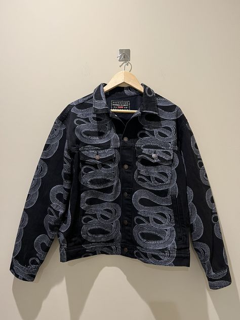 Supreme Supreme x Hysteric Glamour Snake Black Denim Jacket | Grailed Supreme Denim Jacket, Duce Gorgan, Snake Black, Haunted Mound, Hysteric Glamour, Men's Outerwear, Black Denim Jacket, Greek Gods, Mens Outerwear