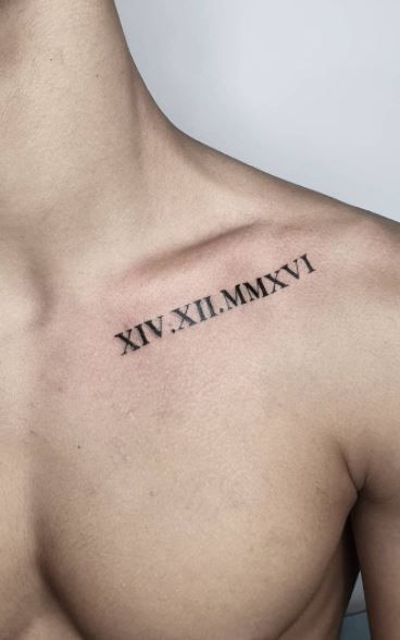 Roman Numbers Tattoo, Roman Tattoo, Roman Numeral Tattoo, Numeral Tattoo, Small Chest Tattoos, Simple Tattoos For Guys, Roman Numeral Tattoos, Tatoo Inspiration, Date Tattoos