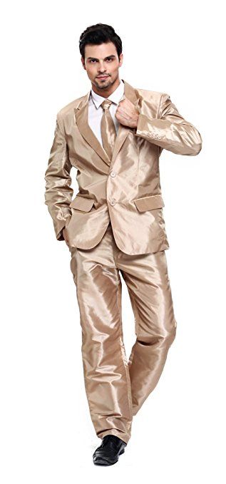 YOU LOOK UGLY TODAY Men's Christmas Solid Color Bachelor Party Suit Gold Color-Medium Prom Tux, Apollo Creed, Satin Clothing, Gold Suit, Party Jackets, Leisure Suit, Man Party, Party Suits, Red Suit