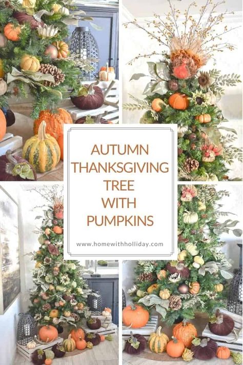 Fall Christmas tree ideas. Autumn Christmas tree ideas. Christmas tree inspirations for fall. Putting yo your Christmas tree for fall and feeling the autumn season. Fall Christmas Tree Ideas, Autumn Christmas Tree, Fall Christmas Tree, Thanksgiving Accessories, Cozy Outfit Ideas, White Pumpkin Decor, Tree Ideas Christmas, Thanksgiving Entertaining, Ideas Christmas Tree