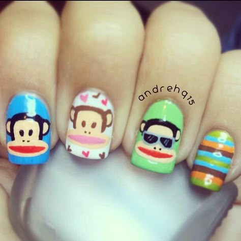 Paul Frank Monkey Nails, Super Cute Nails, Paul Frank, Really Cute Nails, Nail Swag, Cute Nail Art, Dream Nails, Funky Nails, Cute Nail Designs