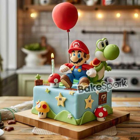 Super Mario Cakes That Bring the Game to Life - BakeSpark Birthday Cake Super Mario, Mario 5th Birthday Party, Super Mario Cake Ideas, Bowser Cake, Mario Bros Birthday Cake, Mario Cake Ideas, Bowser Party, Cake Super Mario, Super Mario Birthday Cake