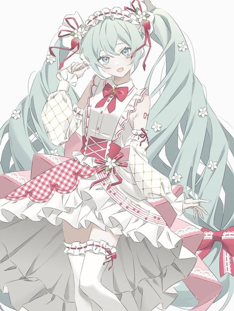 15th Anniversary Miku, Strawberry Miku, Strawberry Art, 15th Anniversary, Hatsune Miku, Cool Artwork, Vocaloid, Character Art, Anime Art