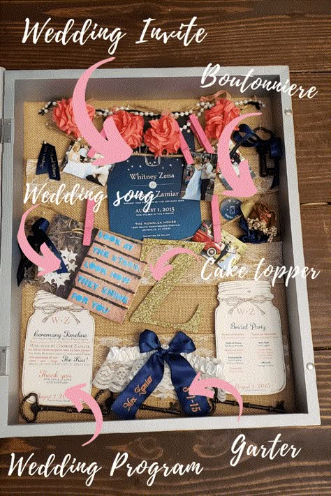 Wedding Keepsake Shadow Boxes, Dried Wedding Flowers Keepsake Diy, Wedding Memories Ideas, Photo Keepsake Ideas, Wedding Memory Box Ideas, Wedding Shadow Box Ideas Diy, Wedding Shadow Box Ideas, Garter Jewelry, Diy Wedding Keepsakes