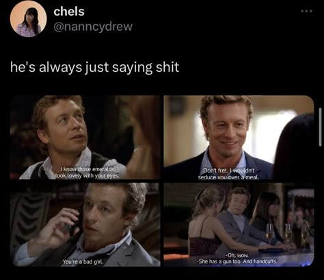 Patrick And Teresa, Teresa Lisbon, Jane And Lisbon, Patrick Jane Quotes, Teresa And Patrick, Lisbon And Jane, Lisbon Mentalist, The Mentalist Quotes, The Mentalist Funny