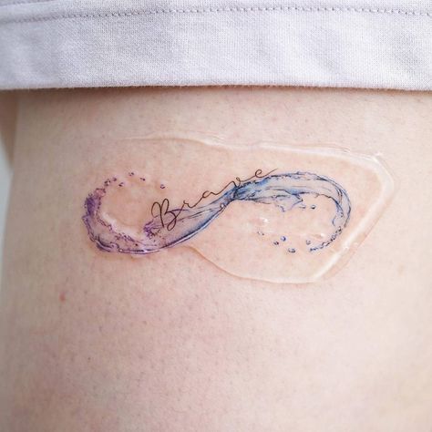 Infinity Ocean Tattoo, Infinity Watercolor Tattoo, Wave Watercolor Tattoo, Watercolor Wave Tattoo, Wind Tattoo Ideas, Fine Line Wave Tattoo, Bk Tattoo, Wave Tattoo Meaning, Infinity Tat