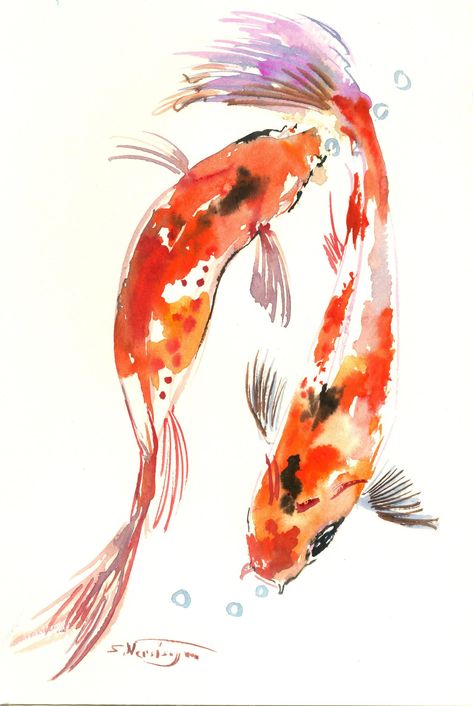 Pond Artwork, Two Koi Fish, Pond Drawing, Tattoo Koi, Drawing Fish, Koi Fish Painting, Koi Fish Drawing, Koi Art, Koi Fish Pond