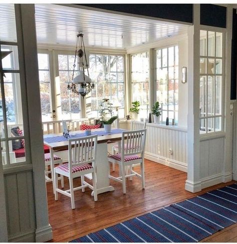 Sunroom Dining Room, Cased Opening, Sunroom Dining, Small Sunroom, 4 Season Room, Four Seasons Room, Sunroom Addition, Sunroom Decorating, Liz Taylor