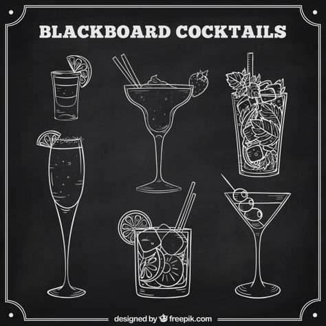 Cocktails collection in blackboard style | Free Vector #Freepik #freevector #fruit #blackboard #fruits #chalkboard Bar Chalkboard Ideas, Chalkboard Text, Chalkboard Restaurant, Chalkboard Bar, Chalkboard Clipart, Blackboard Art, Chalk Sign, Chalkboard Drawings, Bar Inspiration