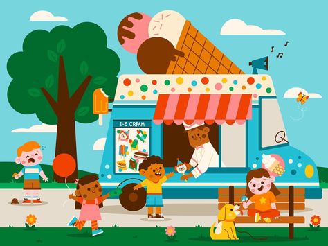 Tastes like summer!🍦 . . . #illustration #kidlitart #childrensbooks #childrensbookillustration #icecream #icecreamman | Instagram Ice Cream Truck Illustration, Daniel Clark, Picture Books For Upper Elementary, Truck Illustration, Portfolio Drawings, Illustrator Portfolio, Illustration For Kids, Sketchbook Project, Illustration Picture