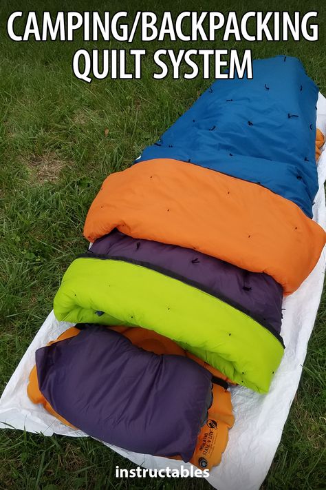 csiebe shares how to sew up a camping and backpacking quilt system. #Instructables #camping #backpacking #sewing #outdoors Backpacking Quilt, 1000 Lifehacks, Camping Quilt, Flat Felled Seam, Camping Stuff, Mummy Bag, Diy Backpack, Canoe Trip, Side Sleeper