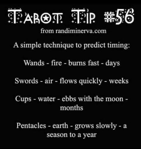 For those interested in calculating time with tarot cards. Click on image to see entire image. Kartu Tarot, Tarot Interpretation, Witchy Tips, Tarot Cards For Beginners, Broom Closet, Learning Tarot Cards, Tarot Guide, Tarot Card Spreads, Tarot Tips