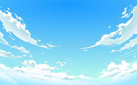 Vector illustration of cloudy sky in Anime style. Animation Sky Background, Sunny Sky Drawing, Sky Vector Illustration, Cloud Illustration Drawing, Anime Sky Background, Sky Background Drawing, Cloudy Sky Drawing, Manga Clouds, Anime Clouds Sky