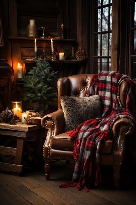 Log Cabin Christmas Decor, Boho Sunroom Ideas, Christmas Wallpaper Aesthetic, Cabin Christmas Decor, Log Cabin Christmas, Old Time Christmas, Christmas Garden Decorations, Plaid Christmas Decor, Cabin Christmas