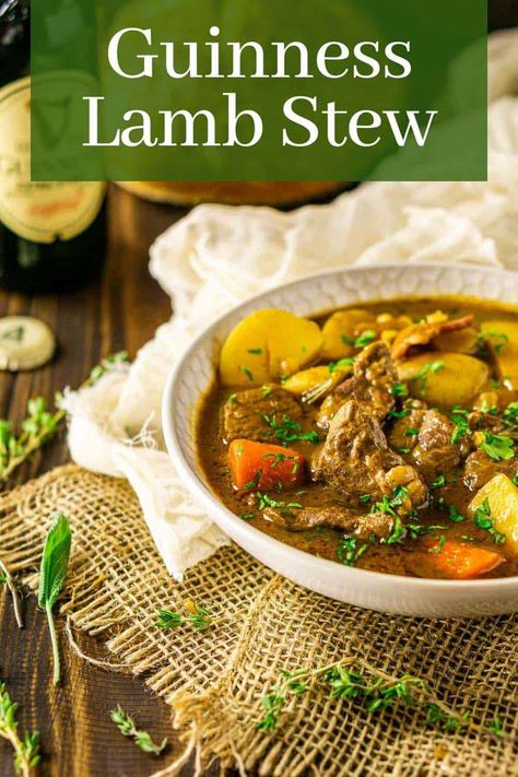 Guinness Lamb Stew Stew With Potatoes, Irish Lamb Stew, Lamb Stew Recipes, Lamb Kebabs, Fancy Dinner Recipes, Irish Stew, Hearty Comfort Food, Lamb Shoulder, Lamb Stew