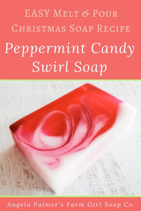 Looking for an impressive-but-easy melt and pour Christmas soap recipe? You can make this entire project in just 30 minutes, and craft beautiful swirled DIY peppermint soap bars perfect for gift giving. You can do this, even if you've never made soap before! Pop on over to my farm blog and give it a try! #farmgirlsoapco #meltandpourchristmassoap #diypeppermintsoaprecipe Candy Cane Soap Recipe, Christmas Melt And Pour Soap Ideas, Peppermint Soap Recipe, Christmas Soap Recipes, Making Soap Without Lye, Christmas Melt And Pour Soap, Melt And Pour Soap Ideas, Melt And Pour Soap Recipes, Soap Method