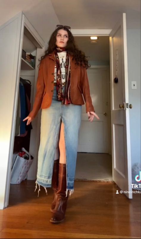 70s vintage outfit, thrifted fashion, ootd, rockstar gf, 70s fashion, leather jacket, frye boots 70s Rockstar Girlfriend, 70s Boots Outfit, Boots Vintage Outfit, 70s Rockstar Fashion, Rockstar Girlfriend Outfit, 70s Rockstar, 70s Boots, Fashion Leather Jacket, Thrifted Fashion