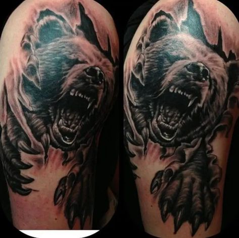 12+ Cool Roaring Bear Tattoo Designs - PetPress Roaring Bear Tattoo, Chicago Bears Tattoo, Bear Tattoo Meaning, Grizzly Bear Tattoos, Deer Tattoo Designs, Roaring Bear, Bear Tattoo Designs, Native Tattoos, Bull Tattoos