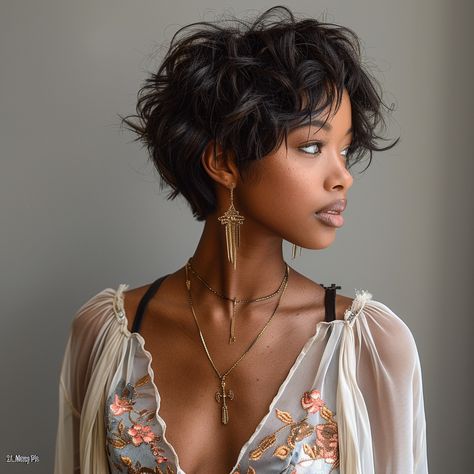 Curly Hair Shaved Side, Pixie Hairstyles For Black Women, Pixie Cut Color, Black Pixie Haircut, Blonde Dye, Curly Pixie Haircuts, Messy Pixie, Silver Blonde, Cut Her Hair