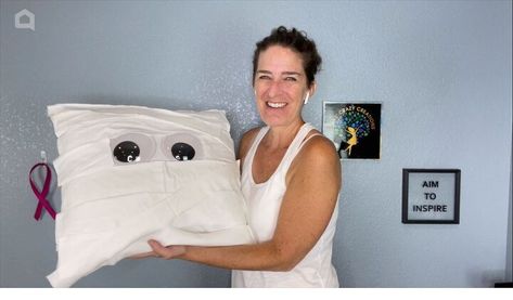 Welcome to this exciting and spook-tacular DIY project. We'll be creating two fall and Halloween throw pillow ideas that have multiple design options and all use easily removable materials. Mummy Pillow, Throw Pillow Ideas, Ghost Pillow, Ghost Diy, Halloween Throw Pillow, Pillow Ideas, Fall Pillow Cover, Orange Throw Pillows, Fall And Halloween