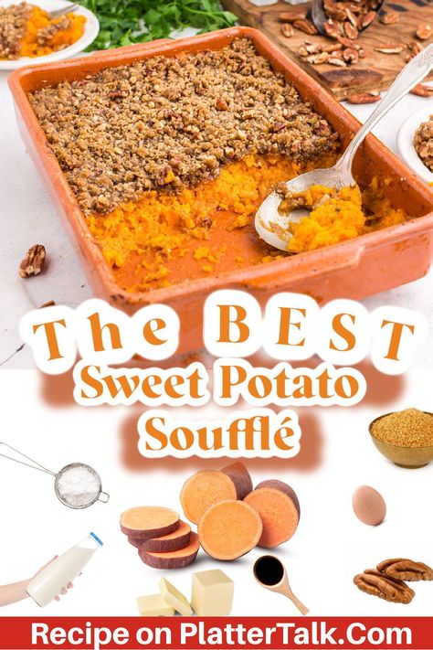 Sweet Potato Souffle Recipes Easy, Potato Souffle Recipes, Sweet Potato Souffle Recipes, Souffle Recipes Easy, Potato Kugel Recipe, Sweet Potato Soufflé, Sweet Potato Oven, Potato Souffle, Potato Kugel