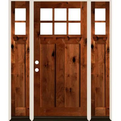 36 in. x 80 in. Right Hand 6-LIte Craftsman English Chestnut Stain Douglas Fir Prehung Front Door Double Sidelite English Chestnut Stain, Trim Cabinets, Front Door Double, Prehung Exterior Door, Chestnut Stain, Double Doors Exterior, Douglas Fir Wood, Craftsman Farmhouse, Craftsman Door