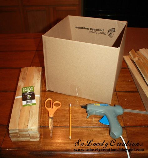 Super easy idea to turn a simple cardboard box into a beautiful wooden box! Materials: Cardboard Box - Cedar Shims - Scissors - Pencil - Glue Gun - Clear Tape (… How To Make Wooden Boxes Easy Diy, Repurpose Crafts, Window Boxes Diy, Diy Boxes, Homemade Things, Create Labels, Diy Storage Boxes, Beautiful Wooden Boxes, Store Hacks