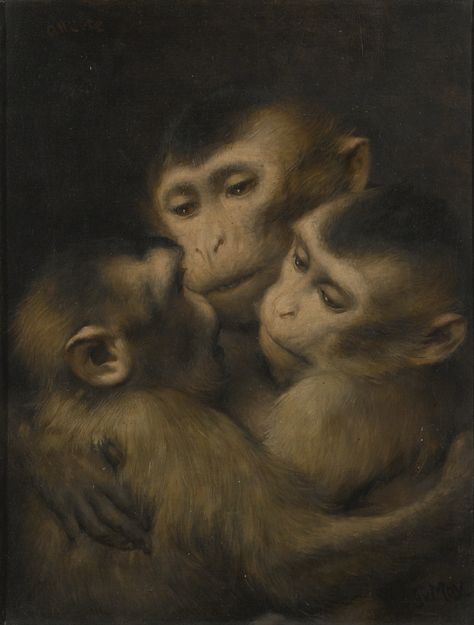 Three Monkeys, Monkey Art, Historical Painting, European Paintings, A4 Poster, Primates, Vintage Artwork, Monkeys, Art Exhibition