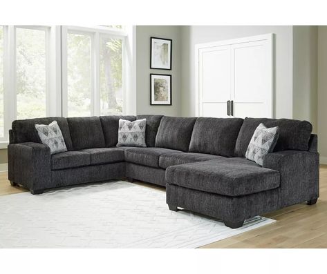 Broyhill Hollyview Shadow 3-Piece Sectional | Big Lots Big Lots Sectional, Dark Grey Sectional Couch, Grey Sectional Couch, Big Lots Furniture, Dark Grey Sectional, Girl Apartment Decor, 3 Piece Sectional Sofa, Girl Apartment, Grey Sectional