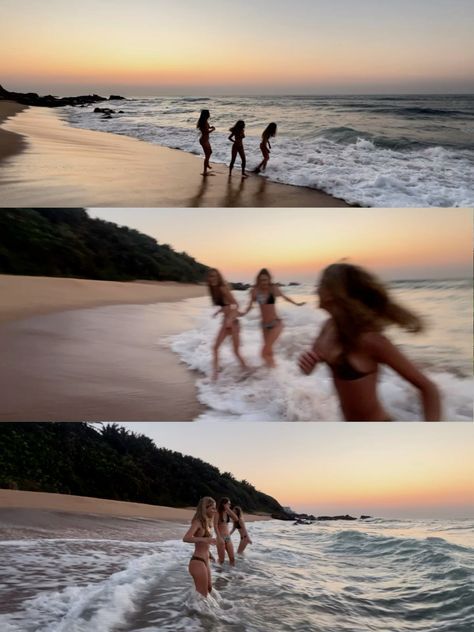 Summer Trip Aesthetic Friends, Swimming At Beach Aesthetic, South Africa Holiday, Beach Sunset With Friends, Summer Photos To Recreate With Friends, Summer In South Africa, Best Friends Photos Beach, Vacation Friends Aesthetic, Running On Beach Aesthetic