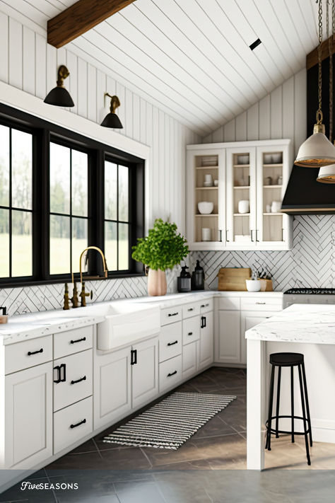 Discover the perfect blend of modernity and rustic charm with modern farmhouse windows! These sleek and stylish windows not only bring abundant natural light but also add a touch of contemporary elegance to your rustic haven. Explore our curated collection of Modern Farmhouse Windows inspiration and see how these windows can elevate your living spaces. Embrace the beauty of modern farmhouse living today! Farmhouse Windows Black, Modern Farmhouse White Windows, Types Of Windows Style Farmhouse, Modern Farmhouse Big Windows, Modern Farmhouse Windows, Barndominium Kitchen Windows, Farmhouse Kitchen Window, Kitchen Ceiling Design, Modern Farmhouse Living