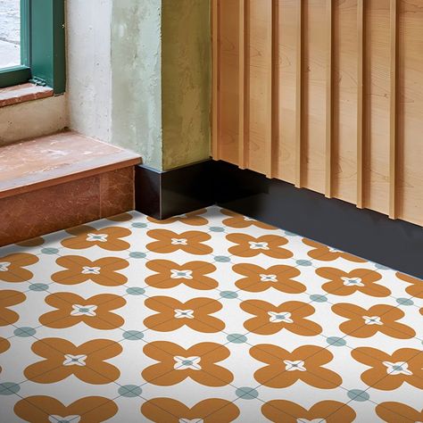 Square Indoor Vinyl Flooring Flower Print Peel and Stick Waterproof Vinyl Flooring Retro Vinyl Flooring, Peel And Stick Floor Tiles, Patterned Vinyl Flooring, Vinyl Flooring Rolls, Vintage Vinyl Flooring, Sheet Vinyl Flooring, Hall Flooring, Rv Renovation, Peel And Stick Floor