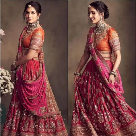 Ambani Family, Dupatta Draping, Latest Bridal Lehenga Designs, Heavy Lehenga, Orange Lehenga, Saree Work, Function Dresses, Latest Bridal Lehenga, Reception Lehenga