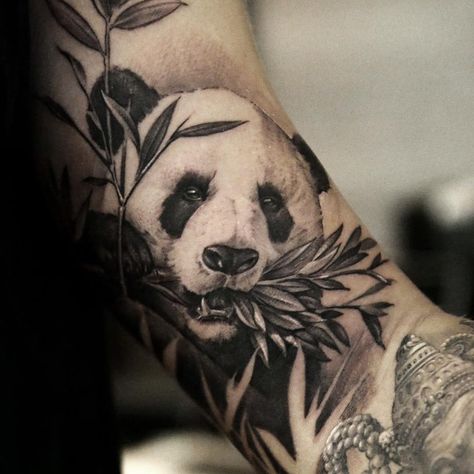 Panda Bear Tattoos, Bamboo Panda, Inner Bicep Tattoo, Beer Bear, Panda Tattoo, Realistic Tattoo Sleeve, Bear Tattoos, Geniale Tattoos, Asian Tattoos