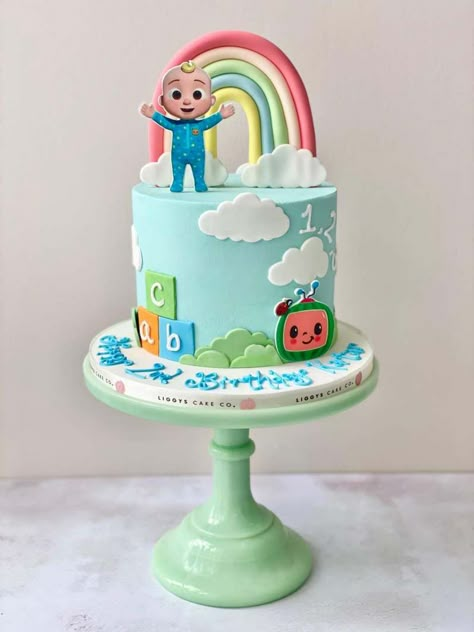 Cocomelon Birthday Cake, 2nd Birthday Cake Boy, Thomas Birthday Cakes, Cocomelon Cake, Cocomelon Theme, Twin Birthday Cakes, Kids Birthday Party Cake, Boys 1st Birthday Cake, Coco Melon