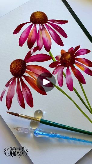 Watercolor Echinacea/Coneflower Demo | I love these flowers! Do you recognize them?  What are these called in your country? Would love to know :)
✍️ Princeton Artist Brush Lauren Brushes +... | By Jeannie Dickson DesignsFacebook Coneflower Drawing, Artist Brush, Antique Paint, Flower Tutorial, Watercolor Paintings, Drawings, Flowers, Design