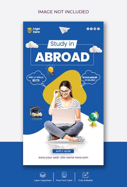 Study abroad education instagram story a... | Premium Psd #Freepik #psd #education #instagram #learning #class Study Poster Design, Education Flyer Design, Educational Flyer, Giveaway Flyer, Study Poster, Education Flyer, E-learning Design, Instagram Story Inspiration, Instagram Learning