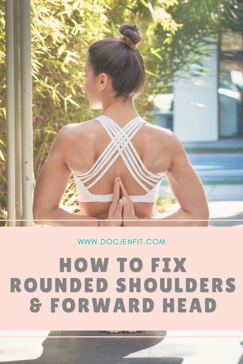 We all spend so much time hunched over our computers and phones these days. If you’ve been noticing these effects on your posture, you might be wondering how you can fix rounded shoulders and a forward-dropping head. You might be surprised to learn that it’s actually not about fixing your shoulders. It’s about everything else! Learn these easy posture correction exercises! #postureexercises #posture #shoulders #textneck Slumped Shoulders Posture Exercises, Improve Neck Posture, How To Correct Rounded Shoulders, Fix Your Posture Wallpaper, Back Exercises For Posture, Shoulder Posture Correction Exercise, Posture Workout Women, Exercise For Rounded Shoulders, Forward Neck Posture Correction