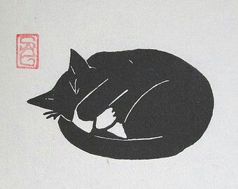 Lino Block, Lino Art, Lino Cuts, Linocut Art, Lino Prints, Black Cat Art, Cat Illustrations, Lino Cut, Cat Art Print