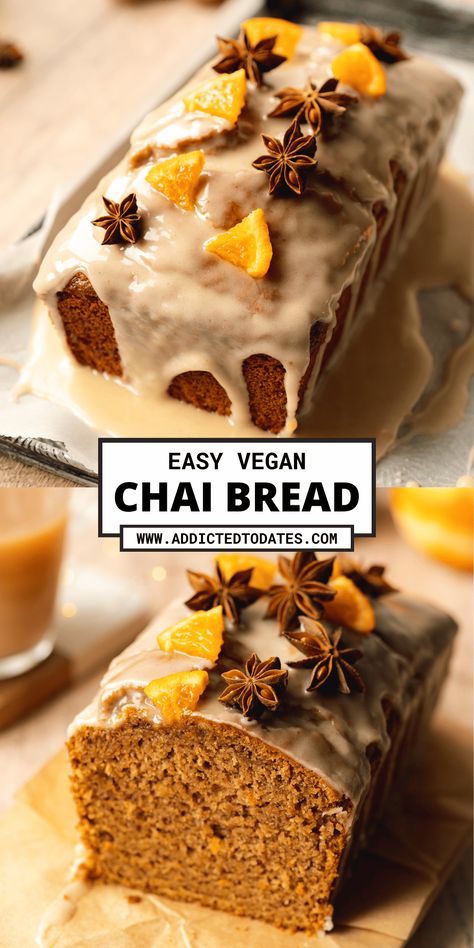 Chai Bread - Addicted to Dates Chai Loaf, Chai Bread, Caramel Dessert Recipes, Vegan Bread Recipe, Chai Spices, Vegan Baking Recipes, Vegan Cookies Recipes, Vegan Cake Recipes, Vegan Bakery