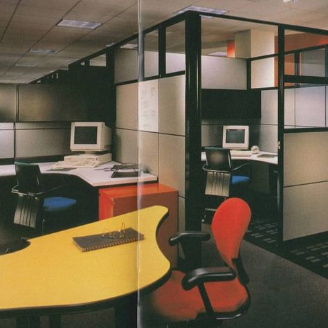 So much has changed since the '80s and '90s Retro Office Design, 80s Design Interiors, 90s Interior Design, 2000s Office, 1980s Interior, 90s Interior, 90s Office, Cubicle Design, 80s Interior Design