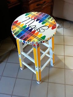 My "Ms. B" stool I painted :) Painted Wicker Furniture, Teacher Stools, Crayon Ideas, Teacher Chairs, Futurist Architecture, Painted Stools, Teacher Craft, Painted Wicker, Classroom Furniture