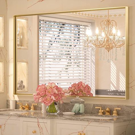 Gold Bathroom Mirror, Large Rectangle Mirror, Large Gold Mirror, Gold Vanity Mirror, Farmhouse Mirror, Farmhouse Mirrors, Bathroom Mirror Frame, Vanity Wall Mirror, Gold Mirror Wall