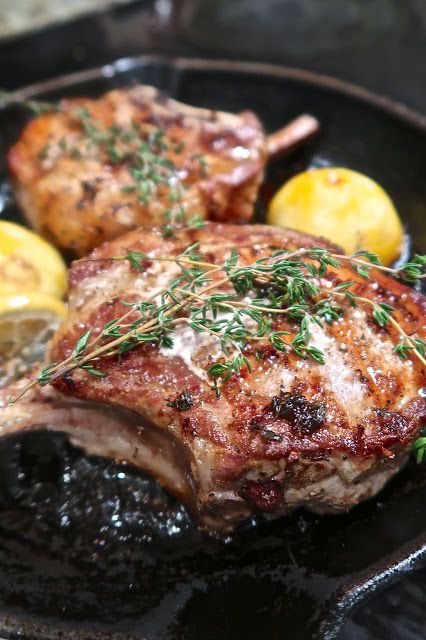 Pork Chop Thyme Recipes, Pork Chops With Thyme, Lemon Thyme Pork Chops, Pork Chops Pan Seared, Thyme Pork Chops, Inexpensive Dinner Recipes, Pan Seared Pork Chops, Bone In Pork Chops, Stuffed Pork Chops