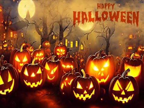 Mimi Gif: Happy Halloween Halloween Backdrop, Halloween Gif, Muslin Backdrops, Halloween Scene, Custom Backdrop, Samhain, Photography Backdrops, Spooky Halloween, Jack O Lantern