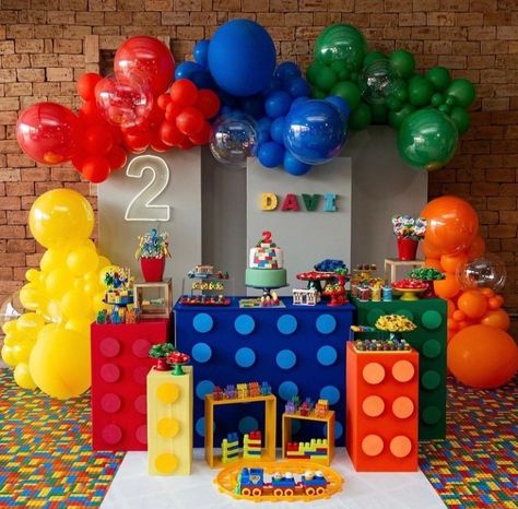 Lego City Themed Birthday Party, Mega Block Birthday Party, Legos Themed Birthday Party, Block Theme Birthday Party, Lego Theme Decorations, Lego City Birthday Party Ideas, Lego Theme Decor, Lego Birthday Decor, Lego Bday Party Ideas