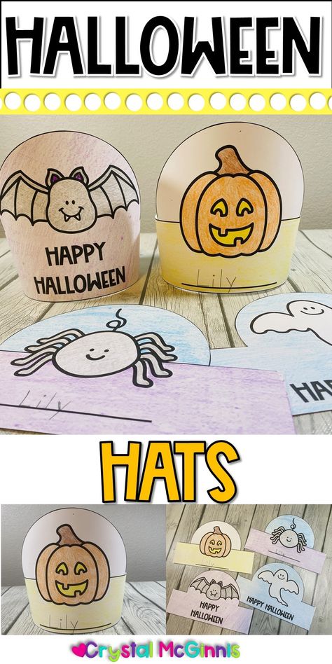 Halloween Hat Crafts Preschool, Halloween Headband Craft, Halloween Hat Craft, Halloween Hats Diy, Preschool Hat, Hat Template, Headband Crafts, Halloween Hat, Halloween Printables Free